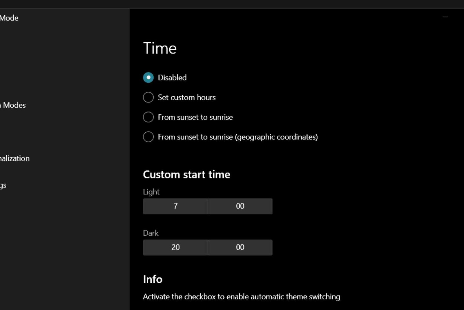Choose Dark Mode or Toggle the Switch to Enable It
